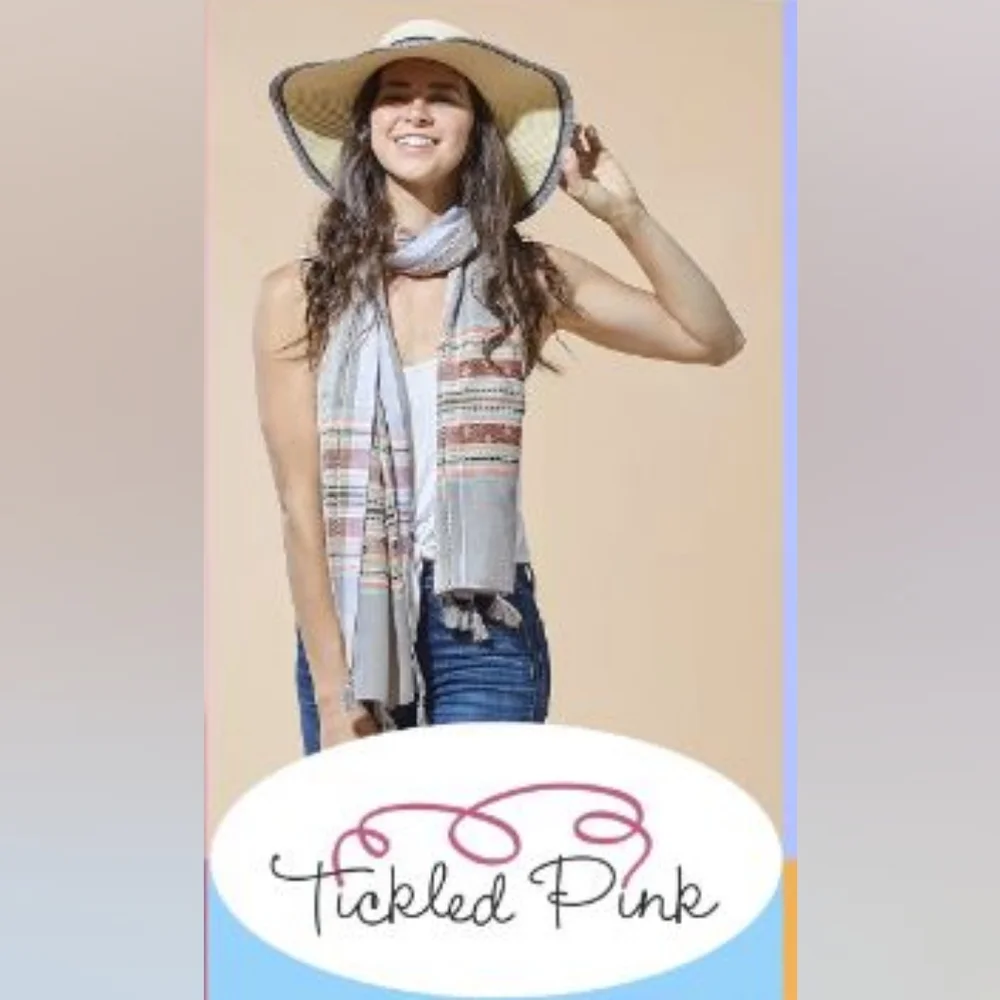 NWT TICKLED PINK Gray Aztec Plaid Tassel Scarf | SZ 70